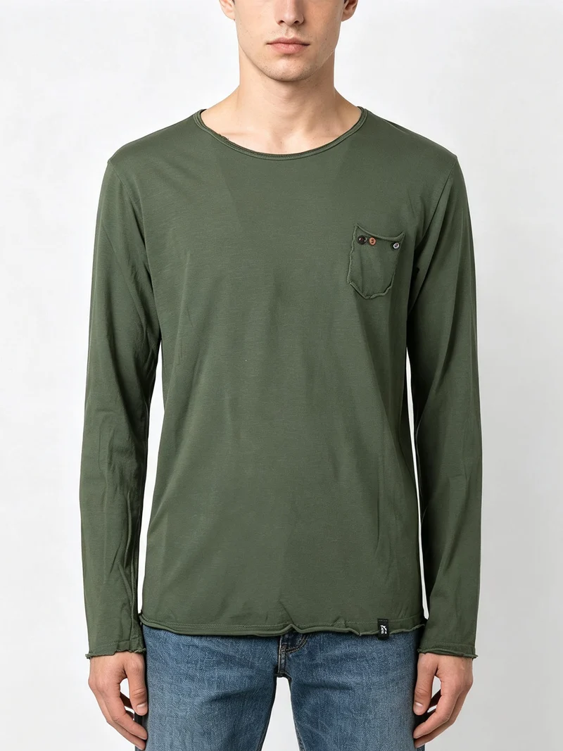 T-shirt da uomo a maniche lunghe con taschino - militare