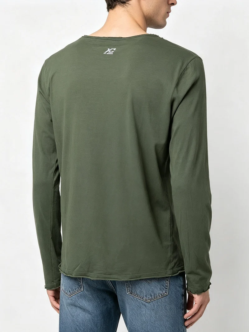 T-shirt da uomo a maniche lunghe con taschino - militare