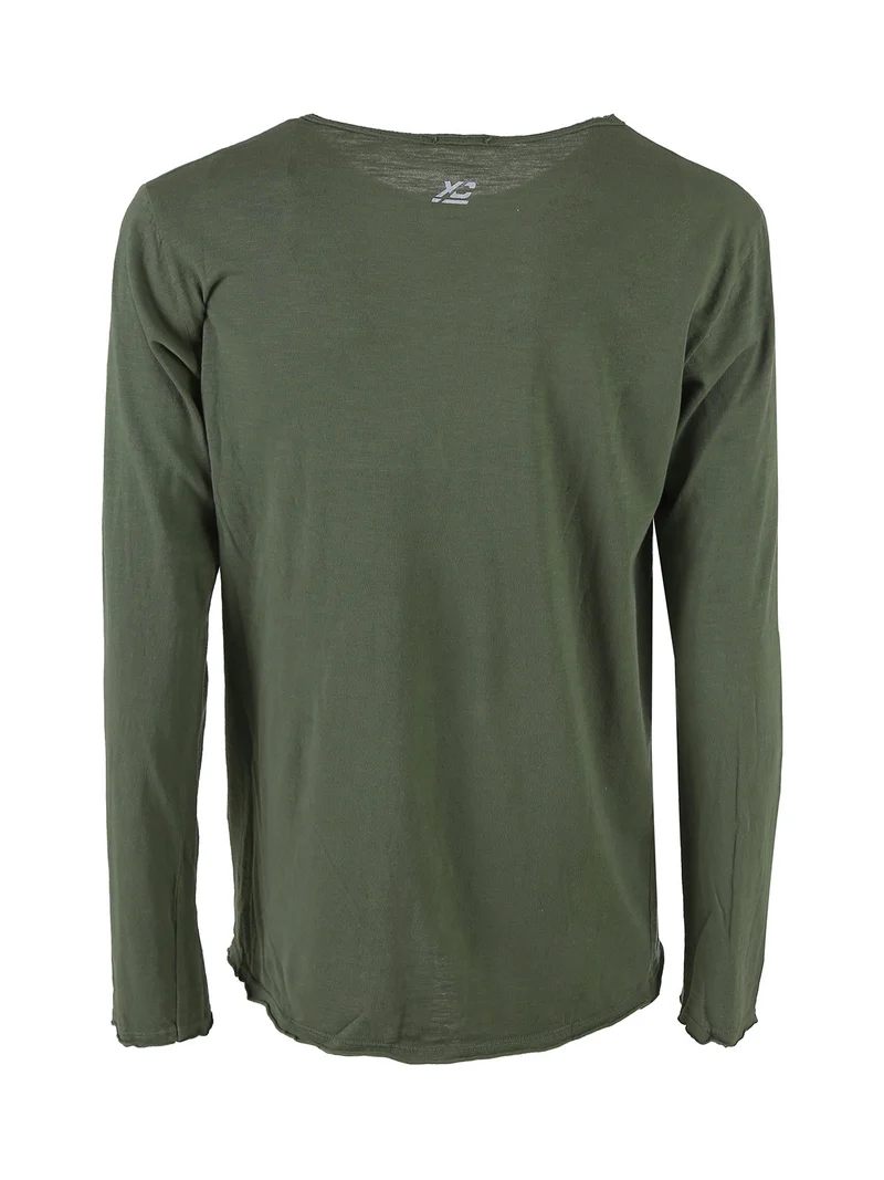 T-shirt da uomo a maniche lunghe con taschino - militare