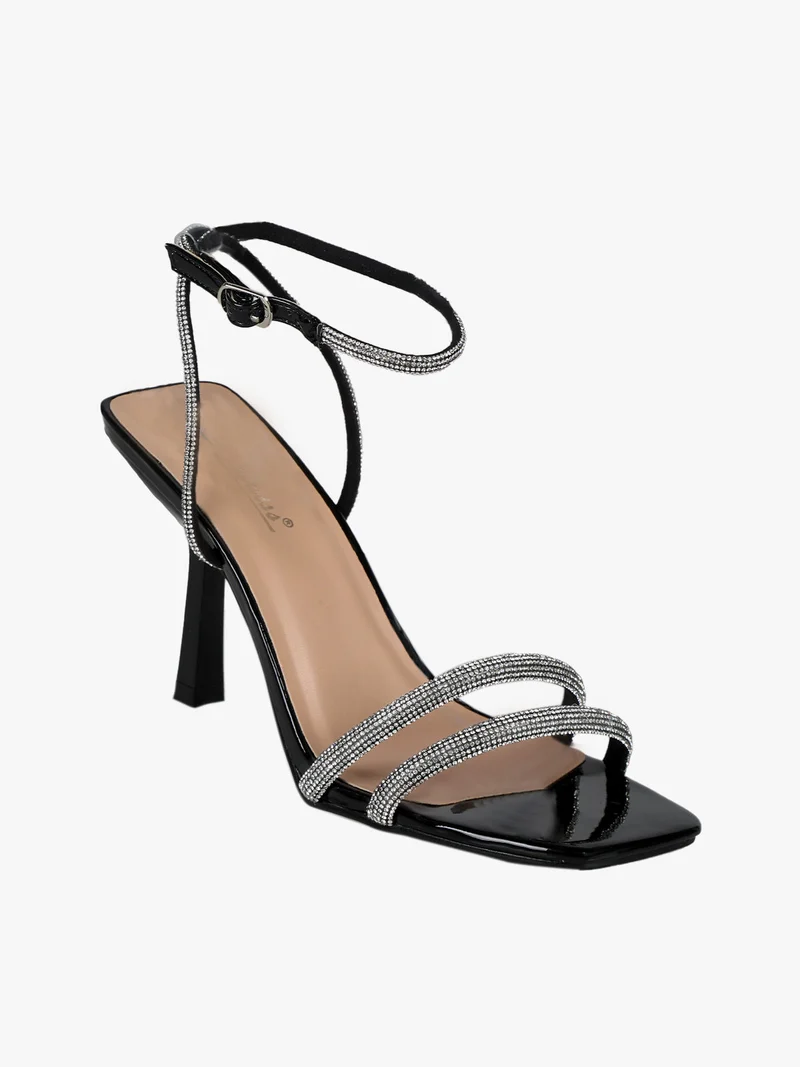 Sandali donna eleganti con strass e tacco a spillo - nero