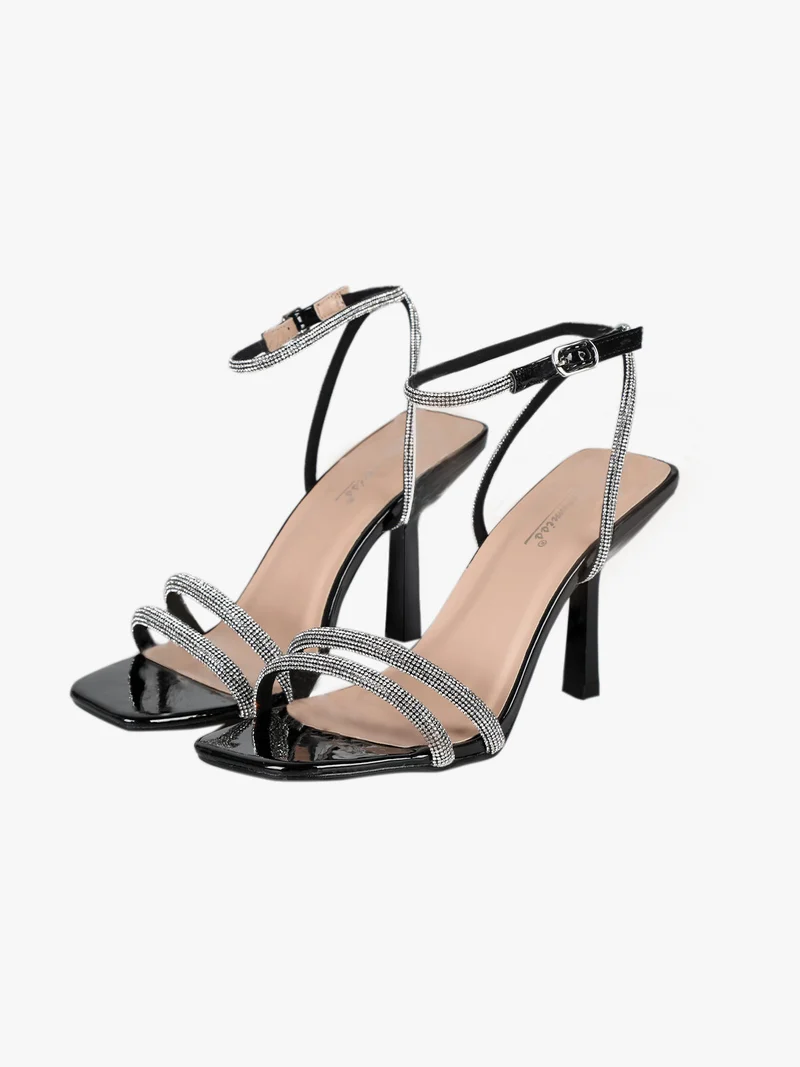 Sandali donna eleganti con strass e tacco a spillo - nero