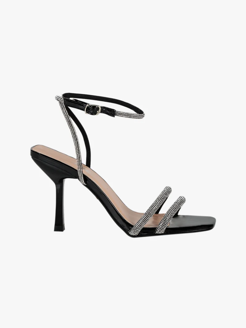 Sandali donna eleganti con strass e tacco a spillo - nero