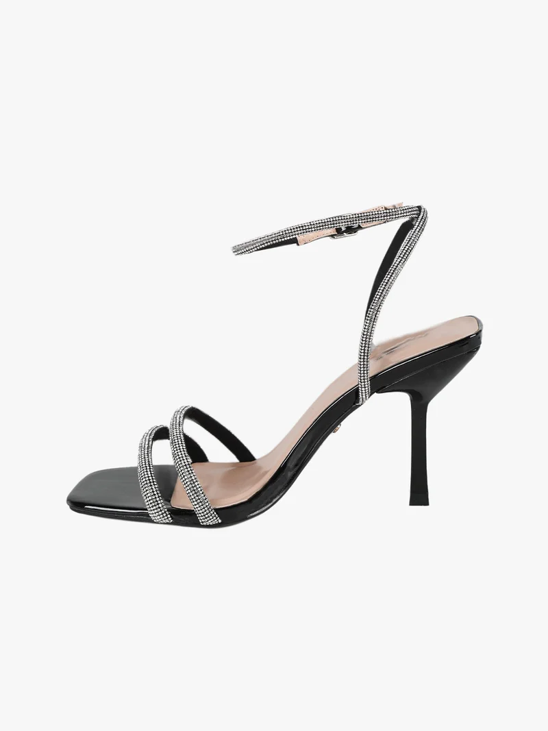 Sandali donna eleganti con strass e tacco a spillo - nero
