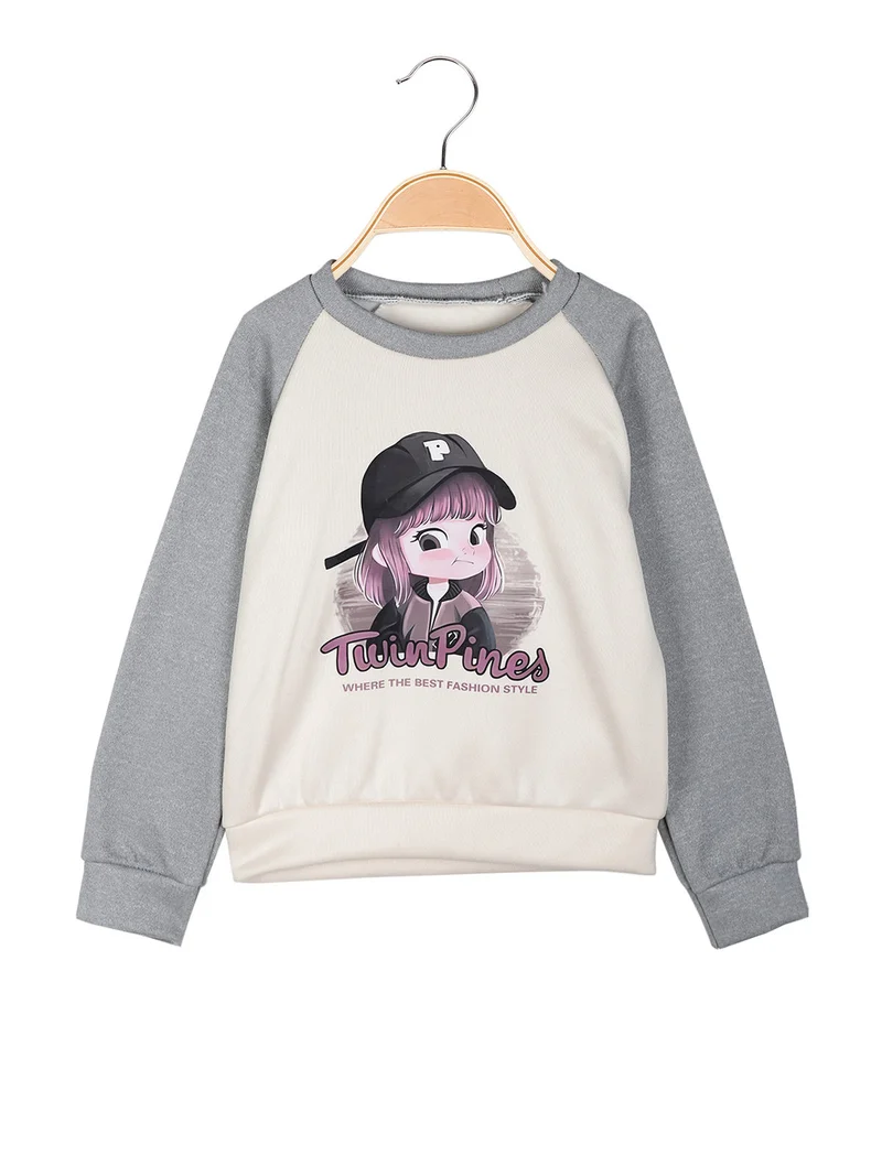 Felpa girocollo da bambina con disegno - grigio