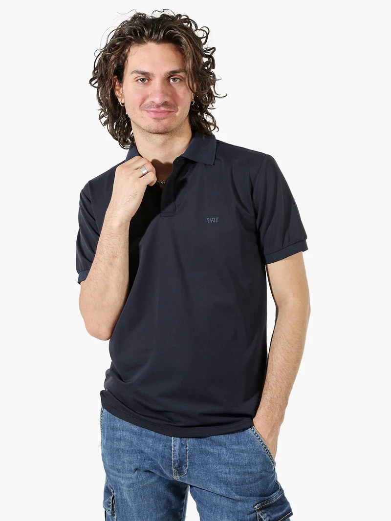 Polo da uomo a maniche corte in tessuto tecnico - blu scuro