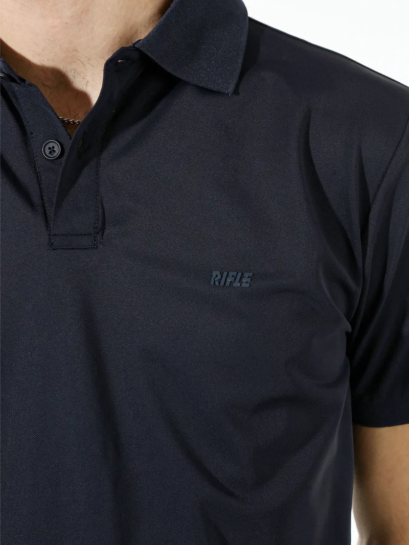 Polo da uomo a maniche corte in tessuto tecnico - blu scuro