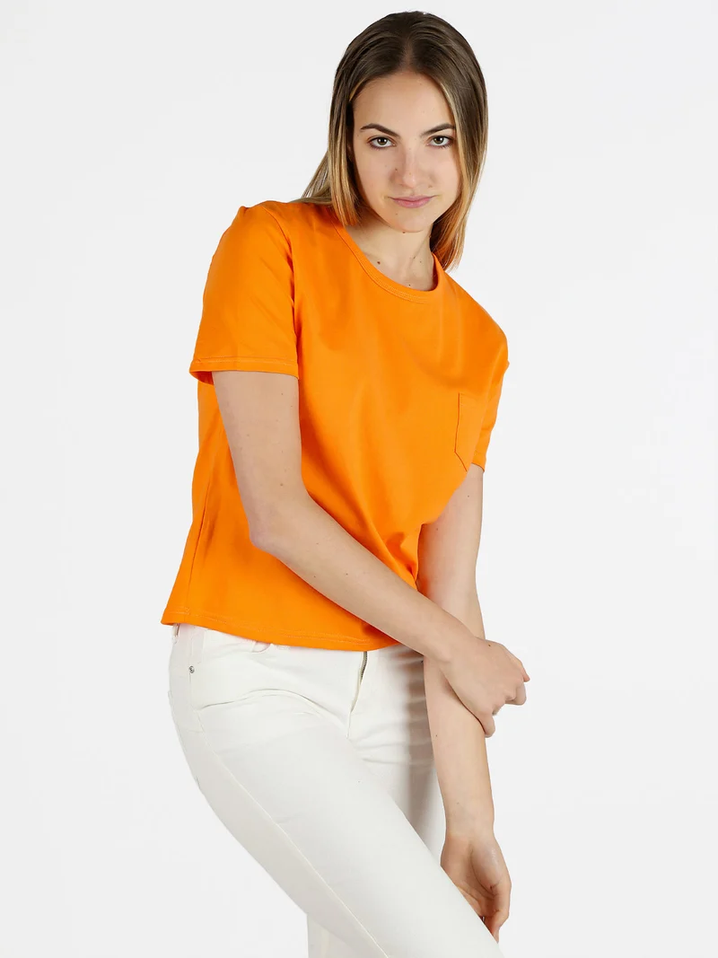 T-shirt donna con taschino - arancione