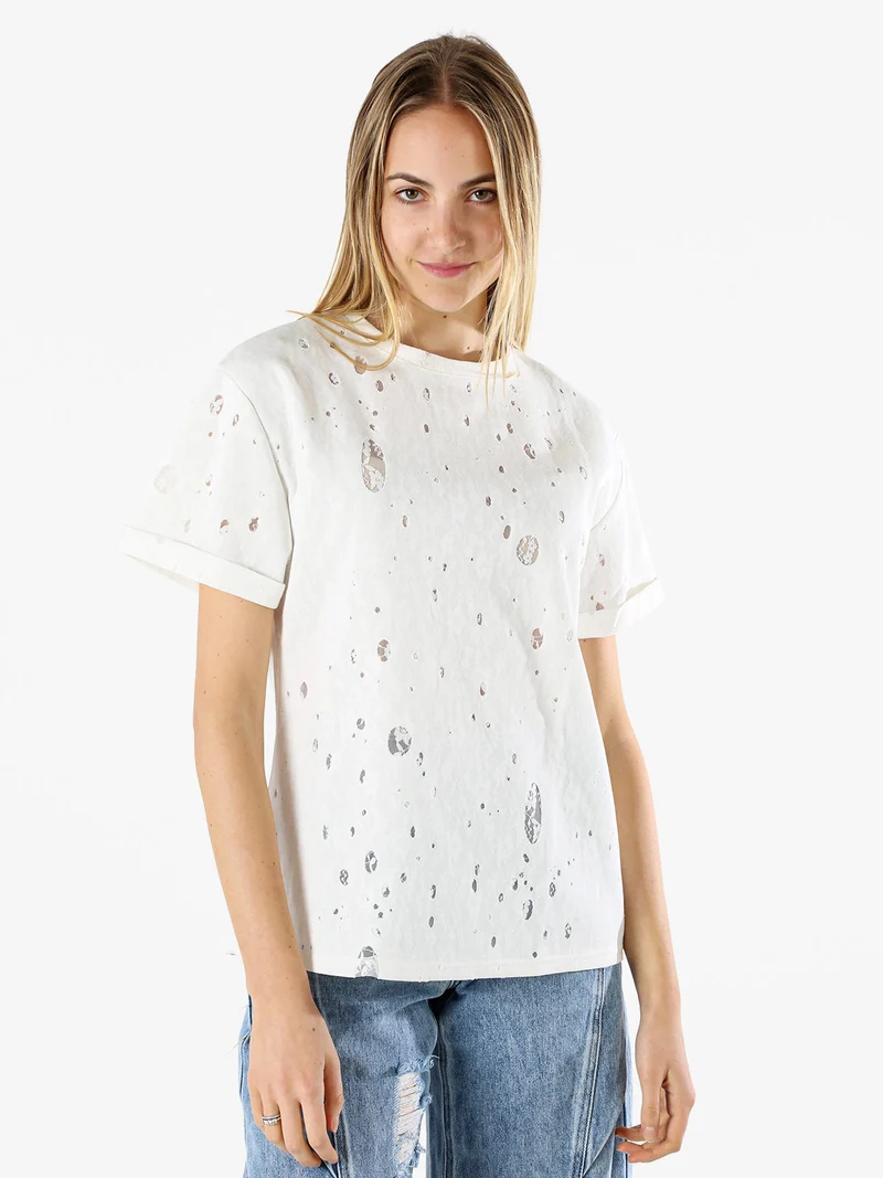 T-shirt donna con dettagli in pizzo - bianco