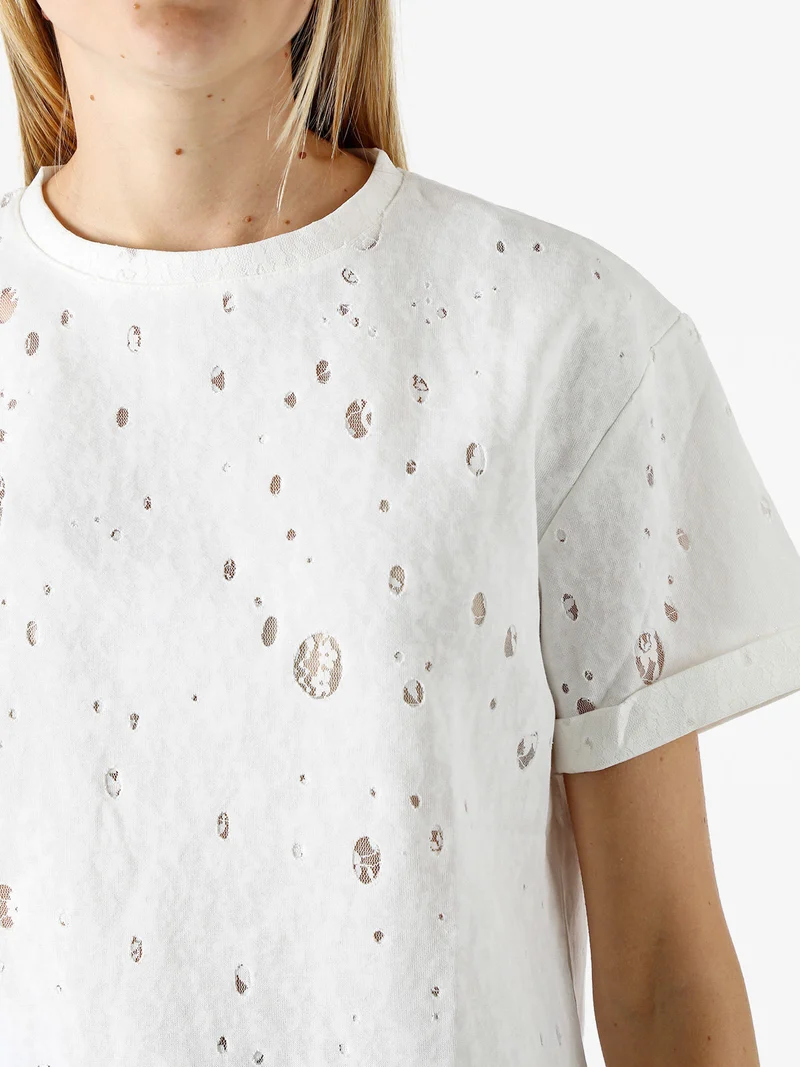 T-shirt donna con dettagli in pizzo - bianco
