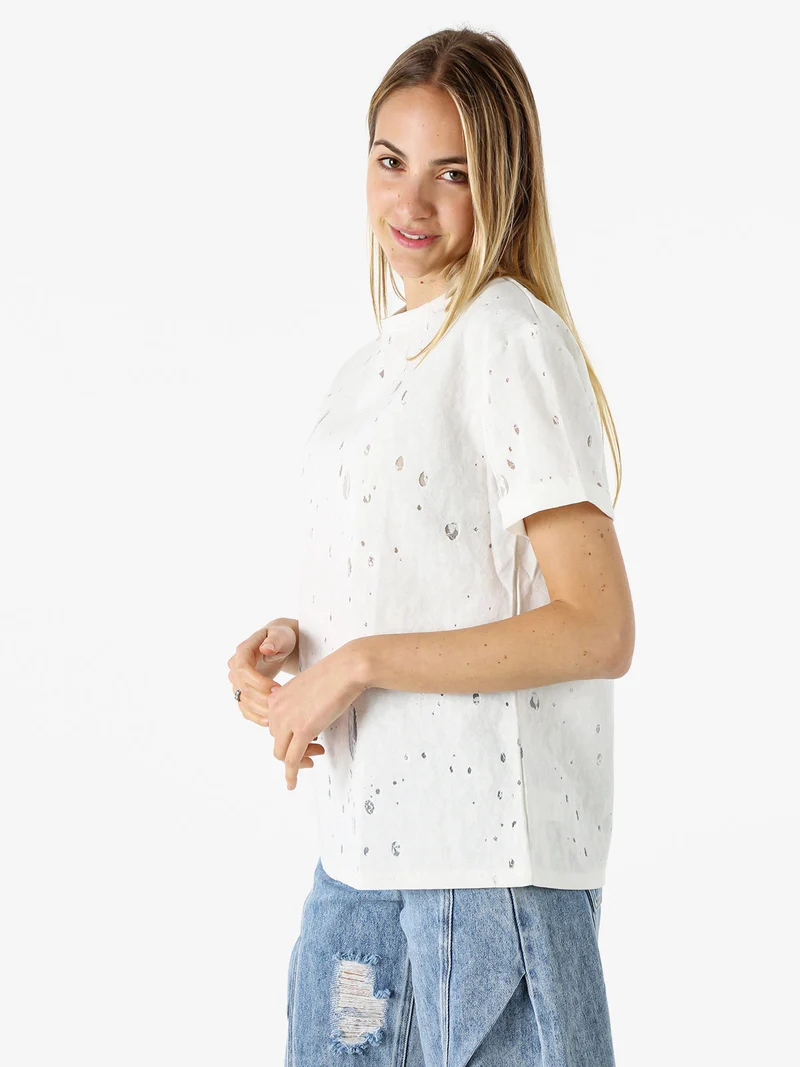 T-shirt donna con dettagli in pizzo - bianco