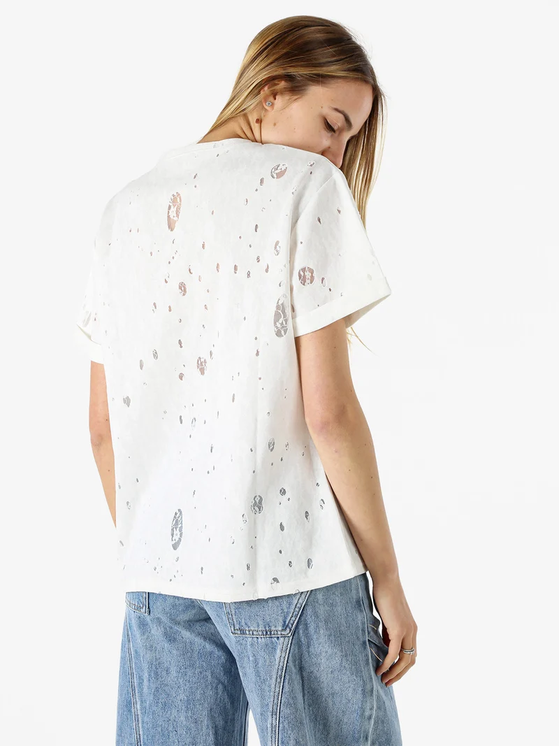 T-shirt donna con dettagli in pizzo - bianco