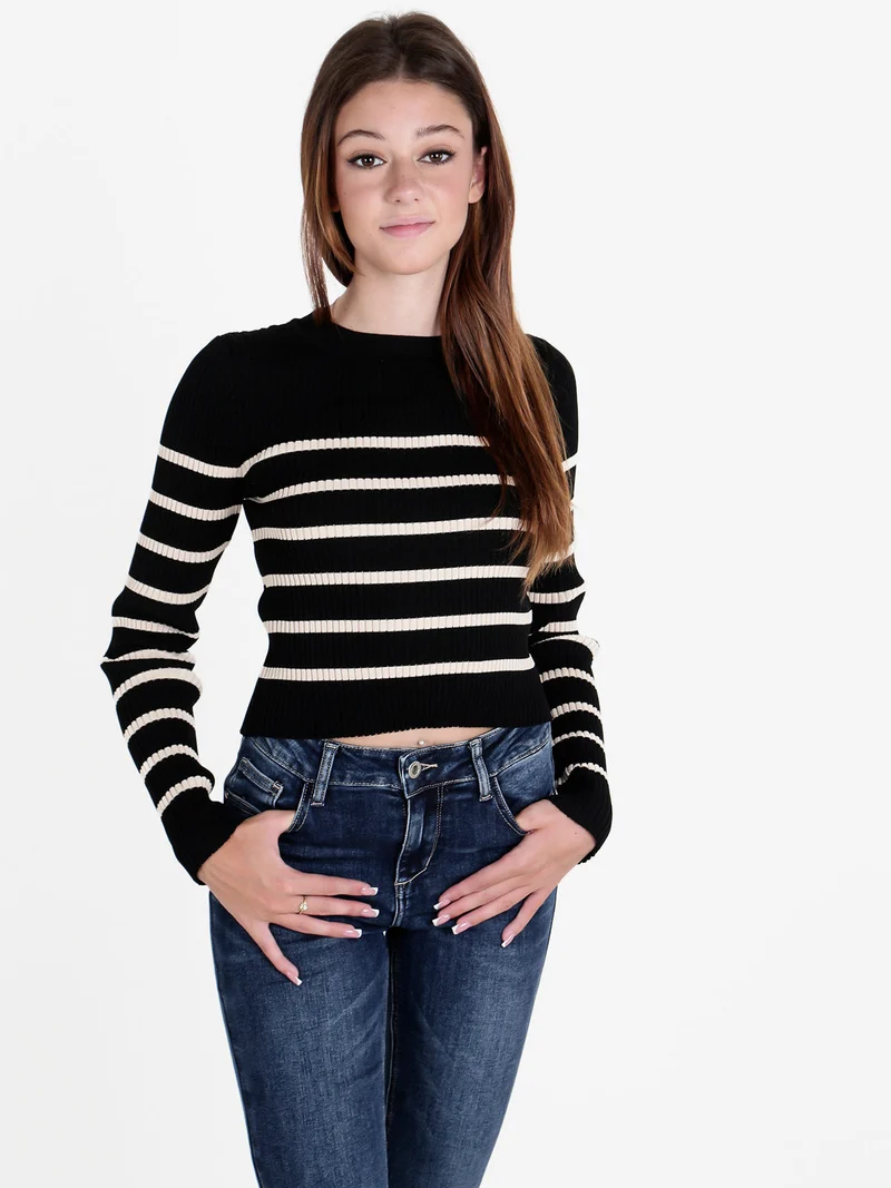 Pullover donna in maglia a costine - nero