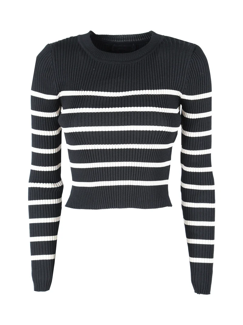 Pullover donna in maglia a costine - nero