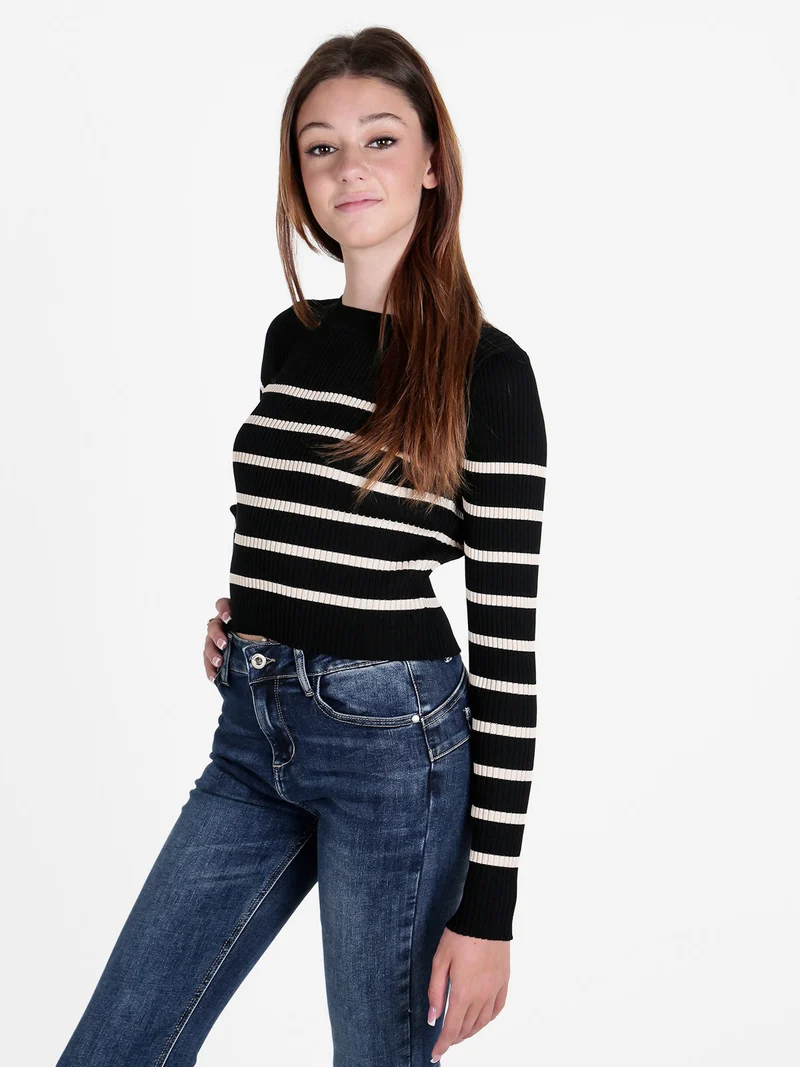 Pullover donna in maglia a costine - nero