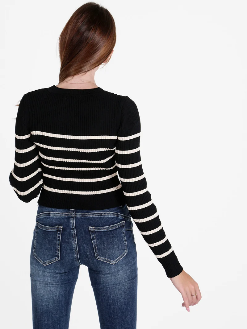 Pullover donna in maglia a costine - nero