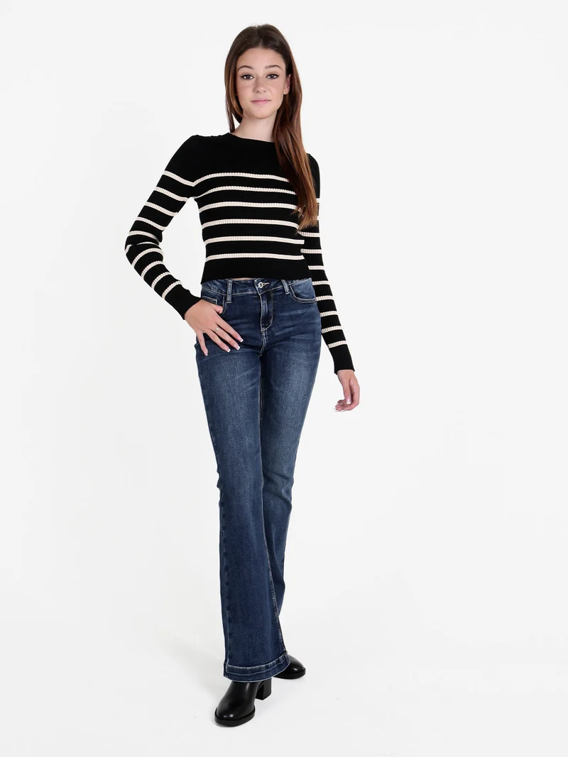 Pullover donna in maglia a costine - nero