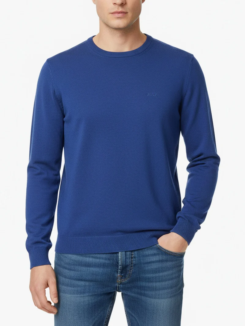 Pullover girocollo da uomo in maglia misto lana - blu