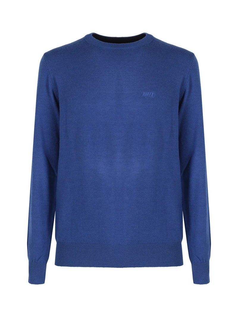 Pullover girocollo da uomo in maglia misto lana - blu