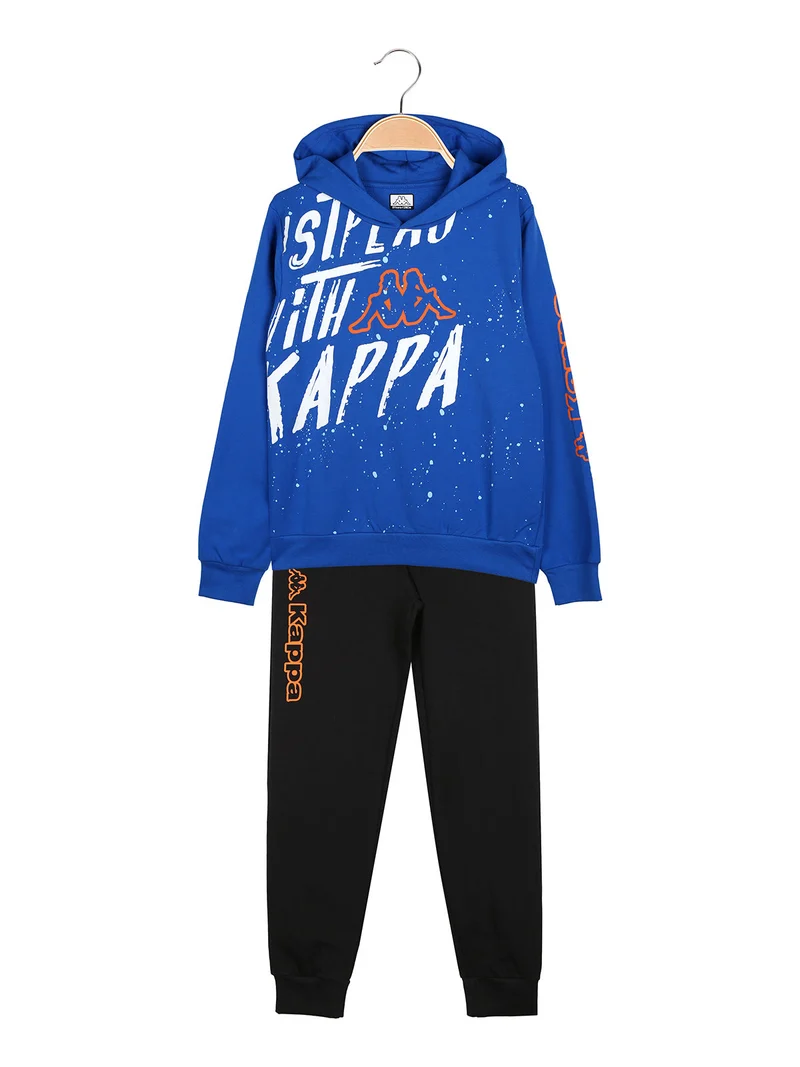 Completo tuta 2 pezzi da ragazzo con cappuccio e logo - blu