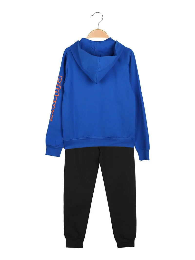 Completo tuta 2 pezzi da ragazzo con cappuccio e logo - blu