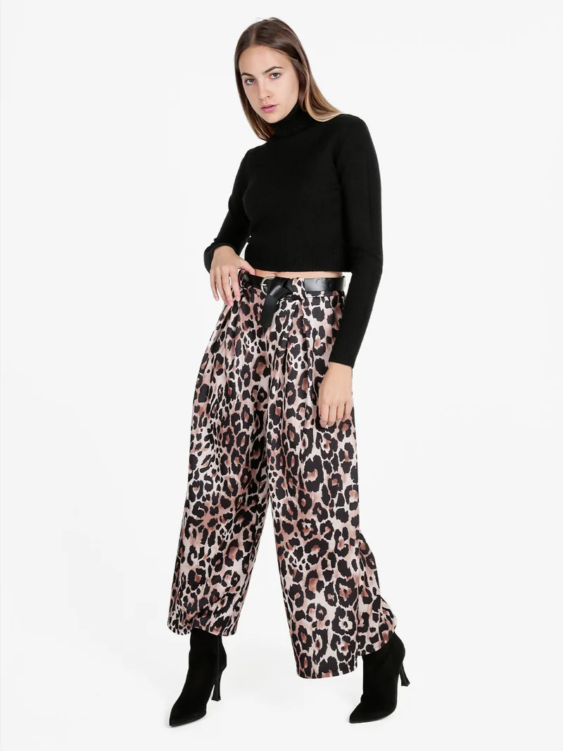 Pantaloni donna maculati a gamba larga - multicolore