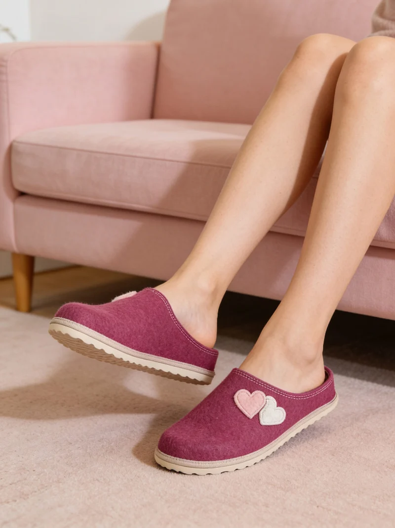 Pantofole donna cuori in feltro - porpora