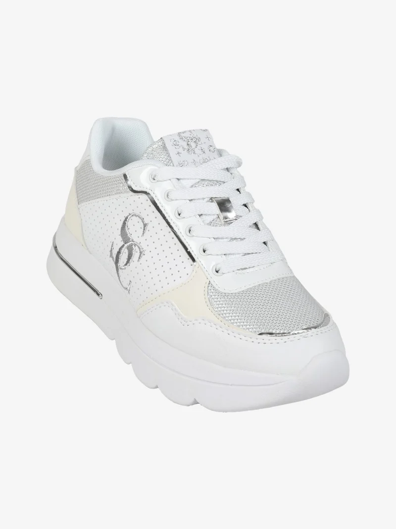 Sneakers donna stringate con zeppa - bianco