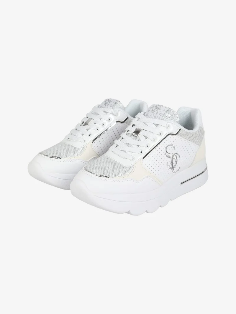Sneakers donna stringate con zeppa - bianco