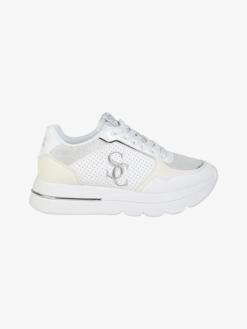 Sneakers donna stringate con zeppa - bianco