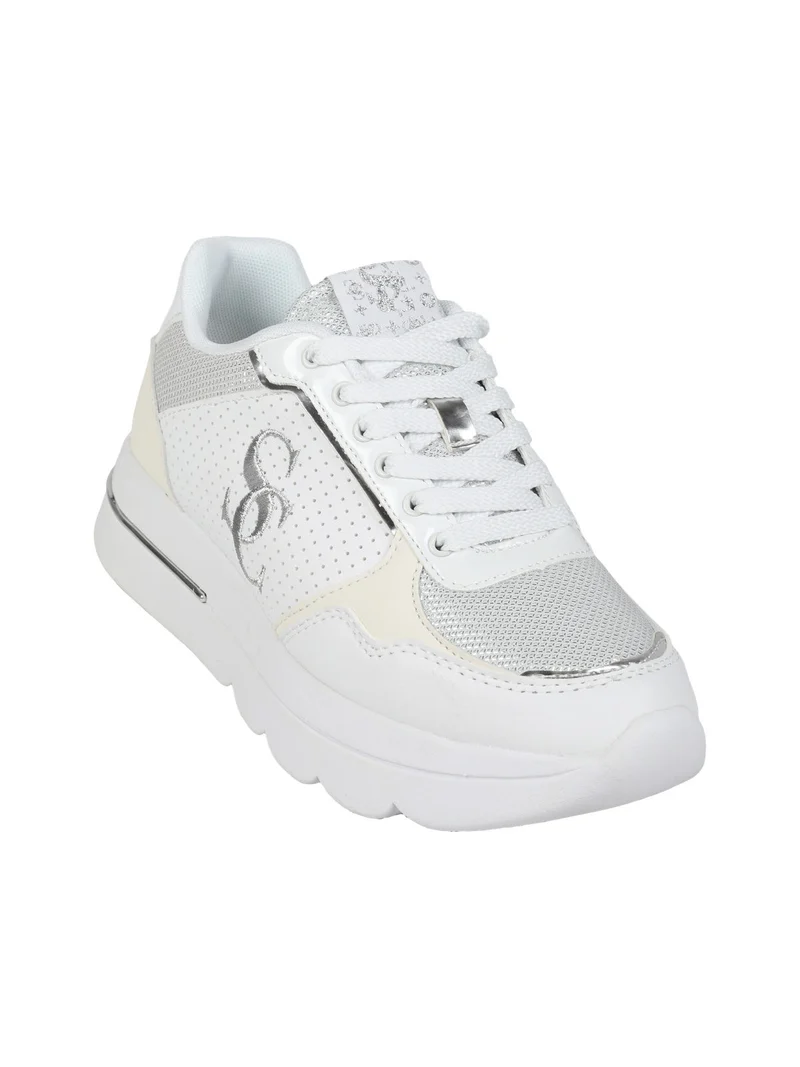 Sneakers donna stringate con zeppa - bianco