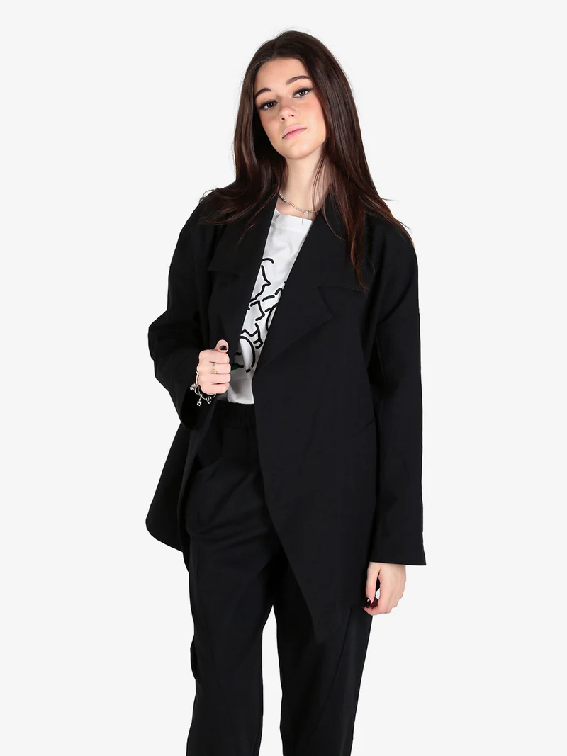 Trench donna aperto con spalle cadenti - nero