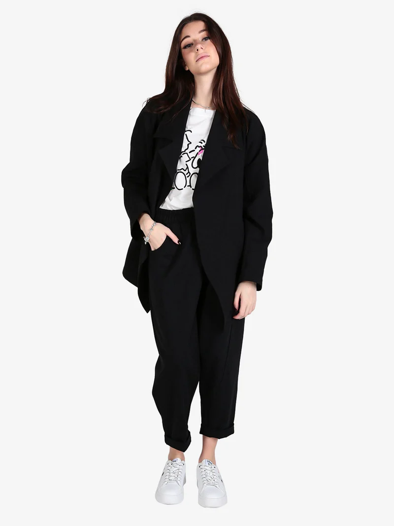 Trench donna aperto con spalle cadenti - nero