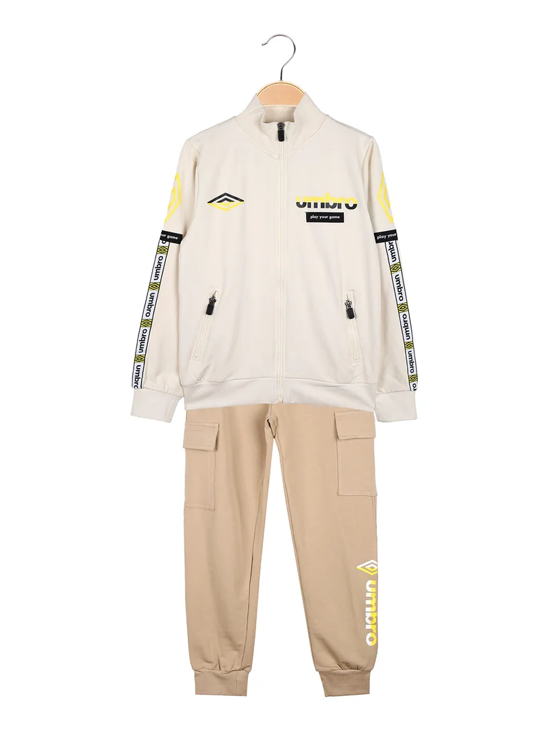 Completo tuta 2 pezzi da bambino full zip con pantaloni cargo - beige