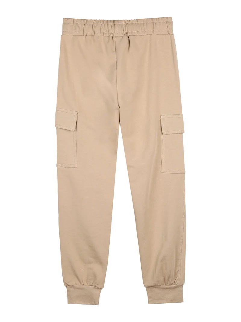 Completo tuta 2 pezzi da bambino full zip con pantaloni cargo - beige