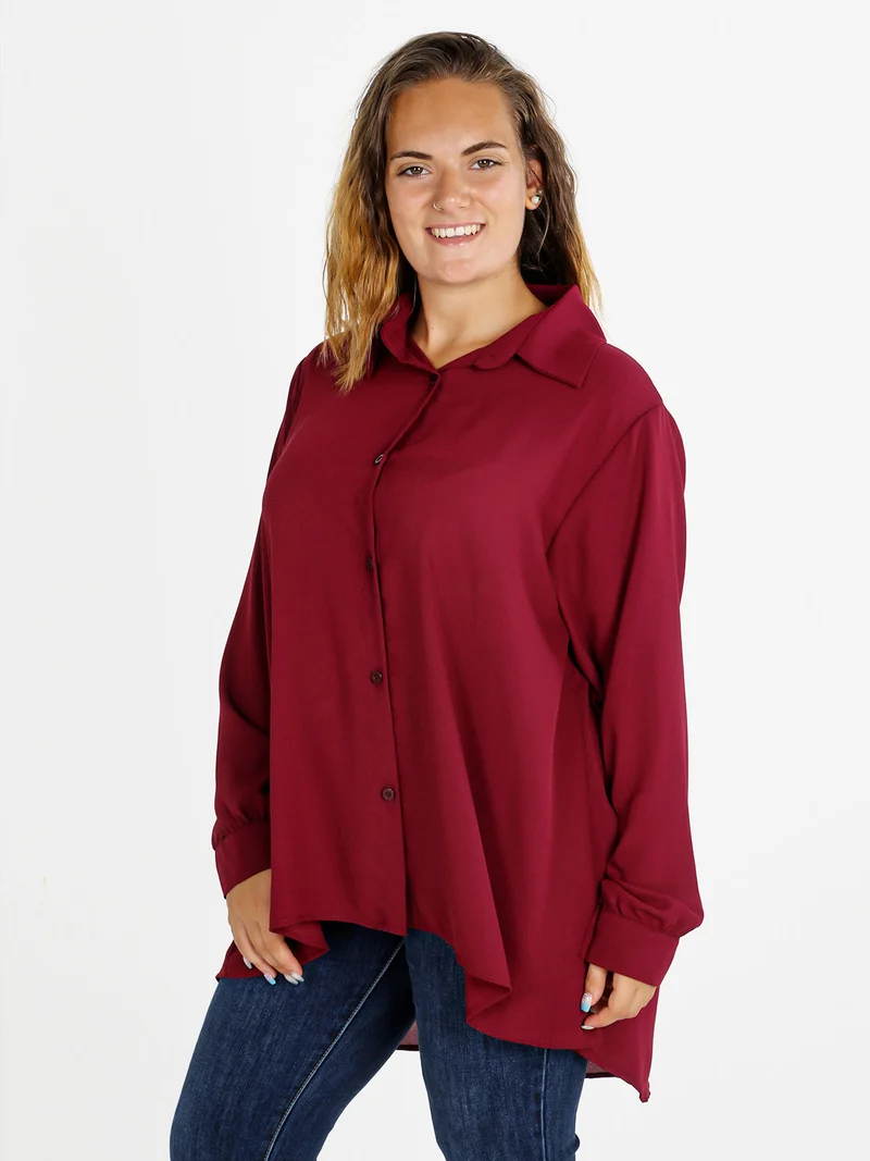 Camicia donna a maniche lunghe linea curvy - bordeaux