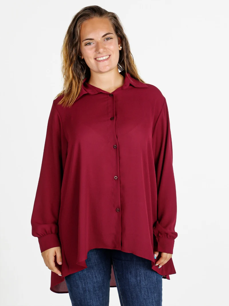 Camicia donna a maniche lunghe linea curvy - bordeaux