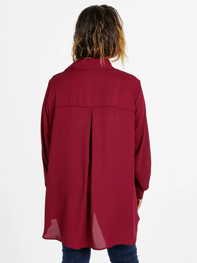 Camicia donna a maniche lunghe linea curvy - bordeaux