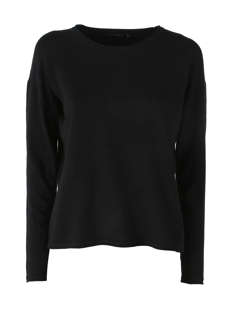 Pullover girocollo da donna in maglia tinta unita - nero