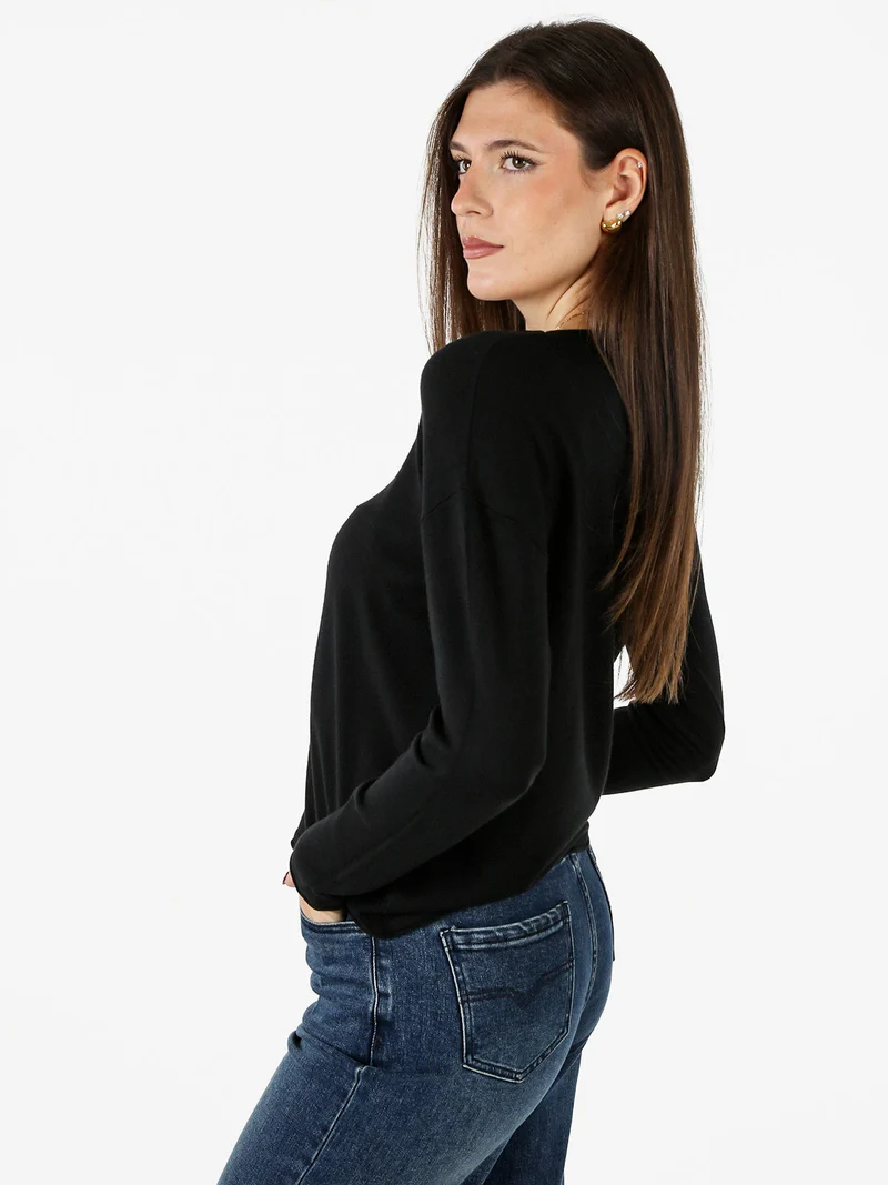 Pullover girocollo da donna in maglia tinta unita - nero