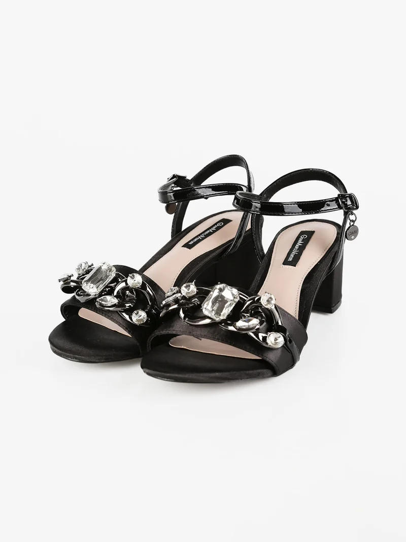 Sandali donna con tacco in raso - nero