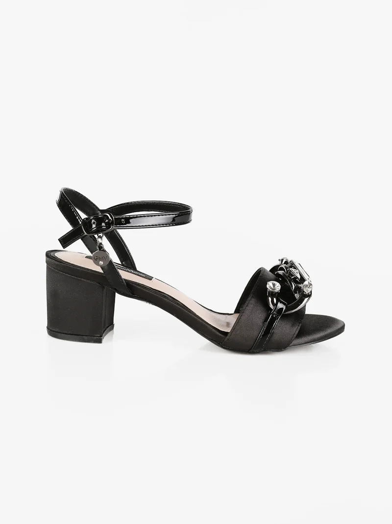 Sandali donna con tacco in raso - nero