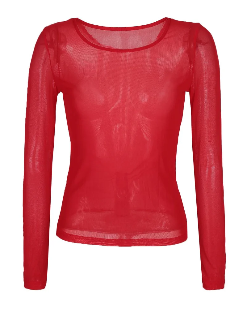 Top a maniche lunghe velato - rosso