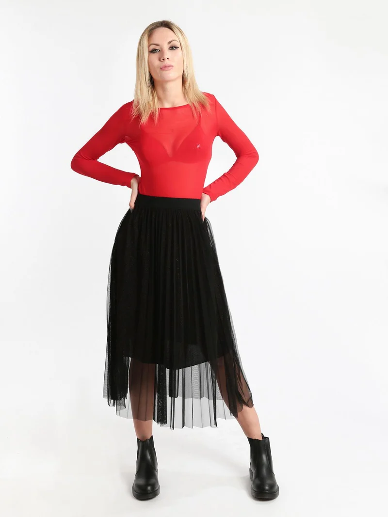 Top a maniche lunghe velato - rosso