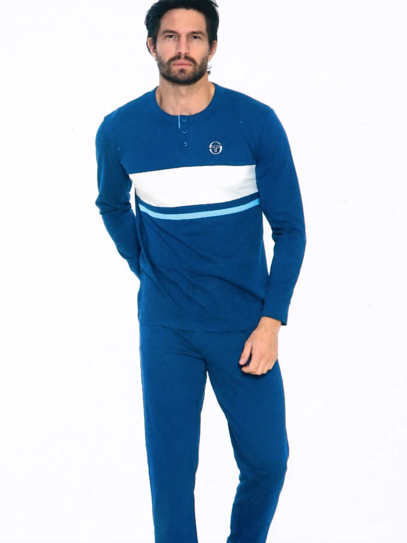 Pigiama uomo lungo in cotone - blu scuro