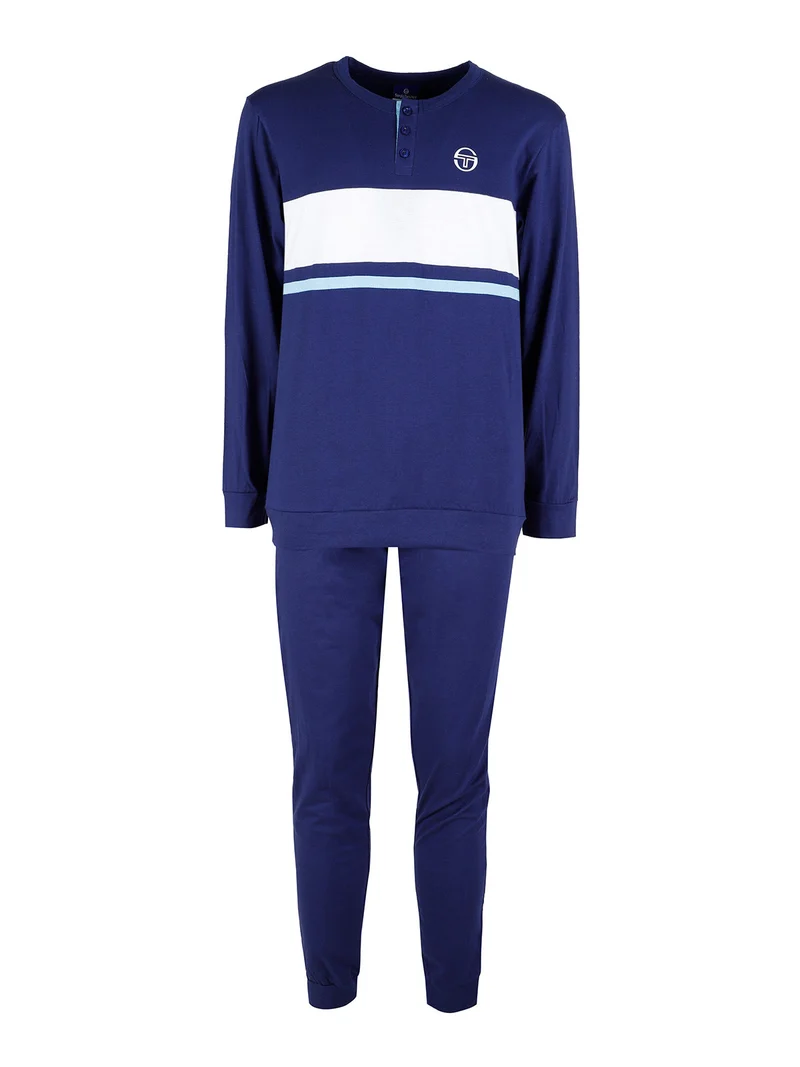 Pigiama uomo lungo in cotone - blu scuro