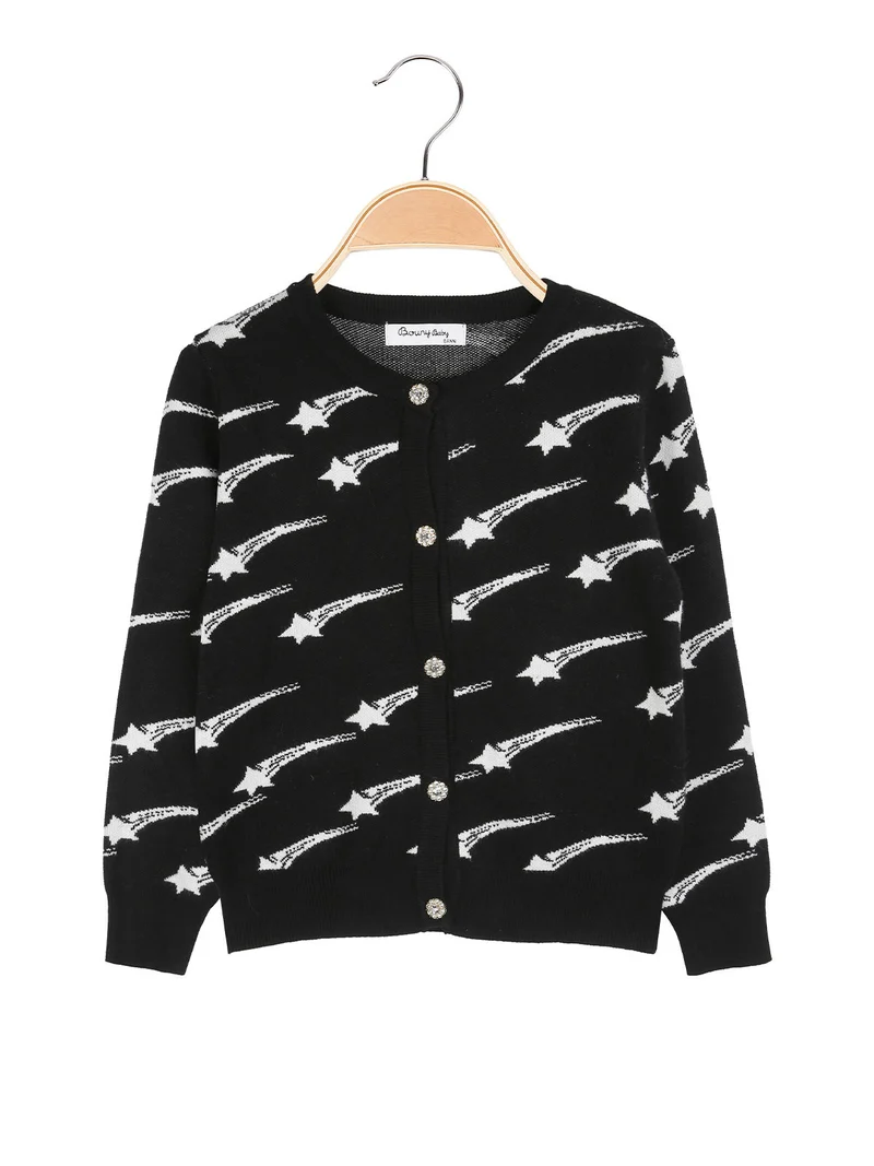 Cardigan da bambina in maglia con bottoni - nero