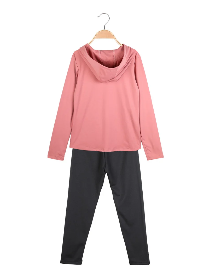 Completo tuta sportiva 2 pezzi da bambina con cappuccio e zip - corallo