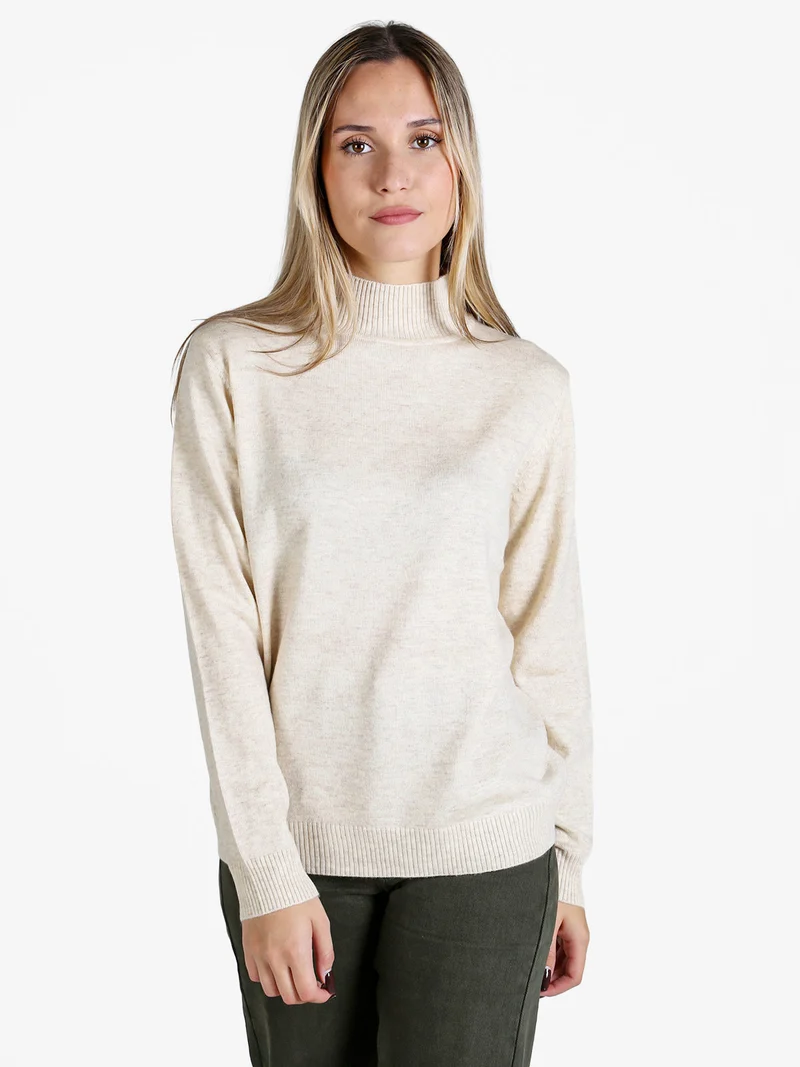 Pullover donna a lupetto in maglia - beige