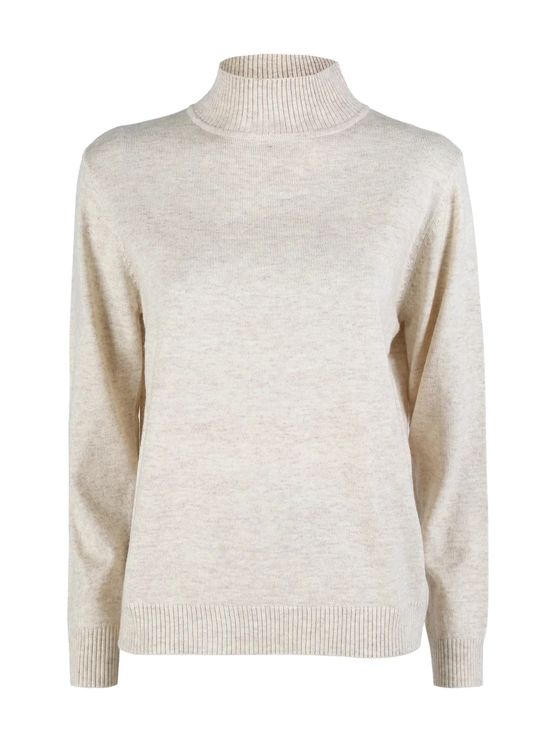 Pullover donna a lupetto in maglia - beige