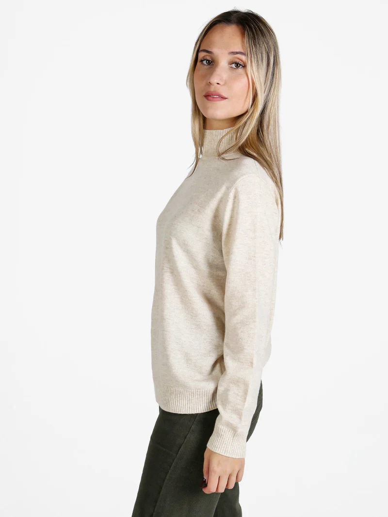 Pullover donna a lupetto in maglia - beige